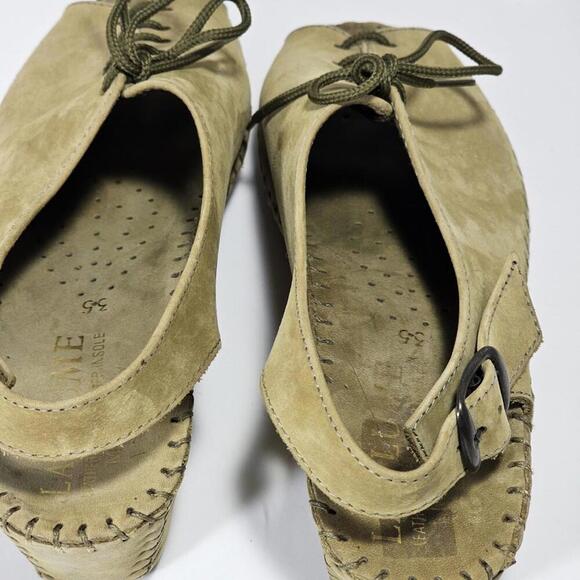 Vintage La Plume Women's Leather Slingback Lace Up Peep Toe Sandal Size 5 Olive - Picture 8 of 8
